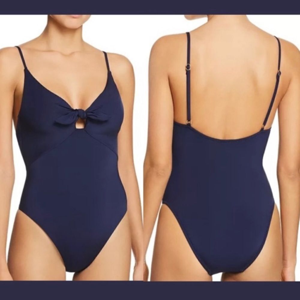 NEW Trina Turk Getaway High Leg Maillot Bow One Piece swimsuit Sz 6 navy